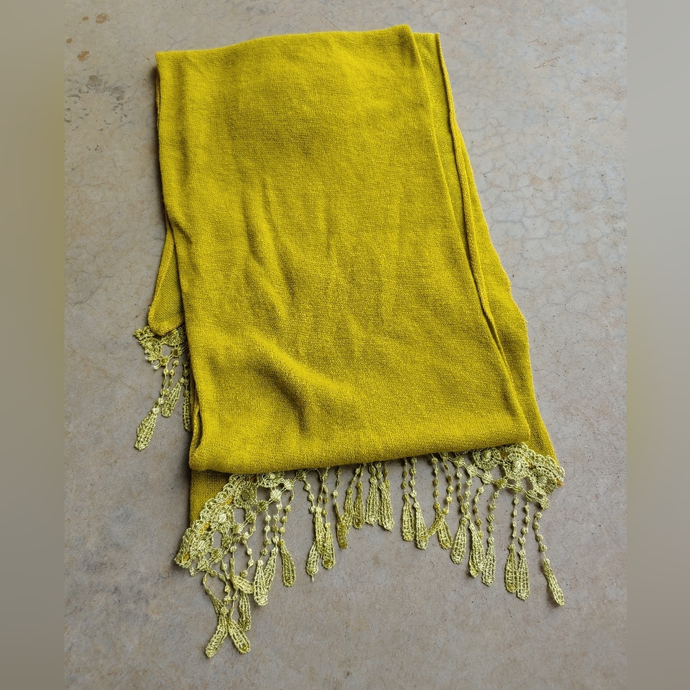 Vintage Floral Bohemian Whimsigoth Mustard Rose Lace Trim Long Scarf | Preppy - Picture 8 of 17